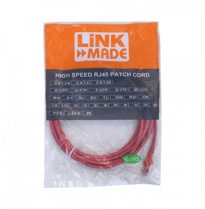 Cable de red Cat6 LINKMADE, 4mt, U/UTP, Rojo Clickbox