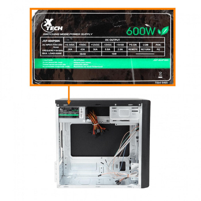 Gabinete ATX XTECH 600W Negro con 2 puertos Clickbox
