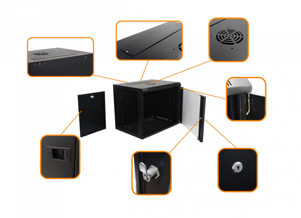 Gabinete Rack Pared 9U Negro 45cm Fondo Clickbox