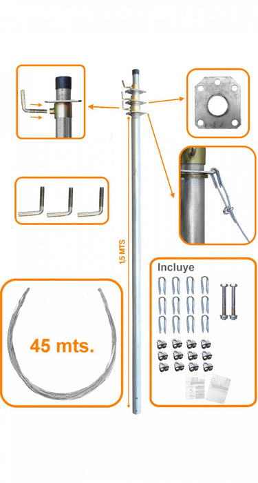 Mástil telescópico LINKMADE 4,5mt con vientos Clickbox