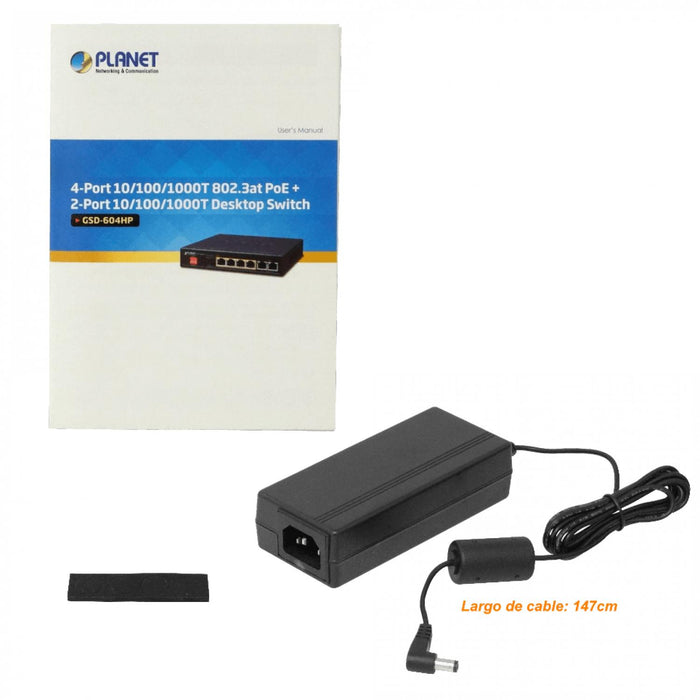 Switch PLANET 6-1000(4-PoE+af/at) 55W sin-Admin Clickbox