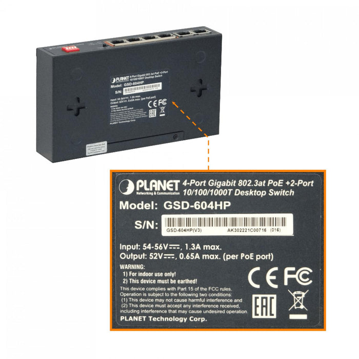 Switch PLANET 6-1000(4-PoE+af/at) 55W sin-Admin Clickbox