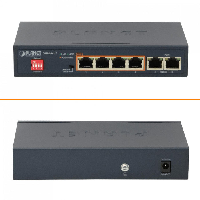 Switch PLANET 6-1000(4-PoE+af/at) 55W sin-Admin Clickbox