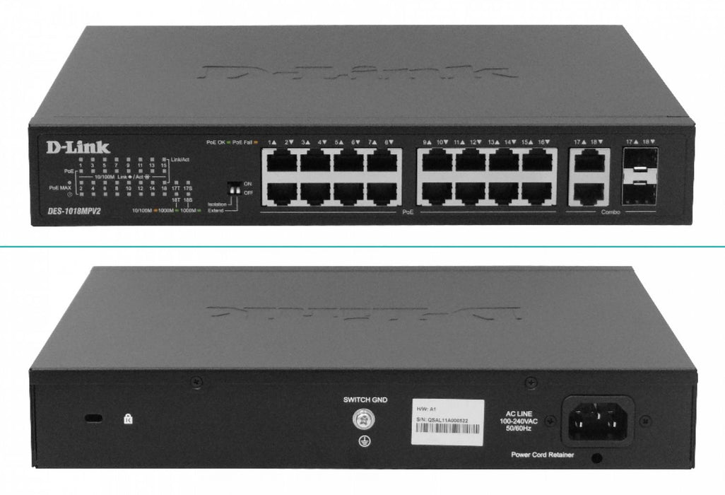 Switch PoE 16 Puertos 100 Mbps D-LINK sin Clickbox