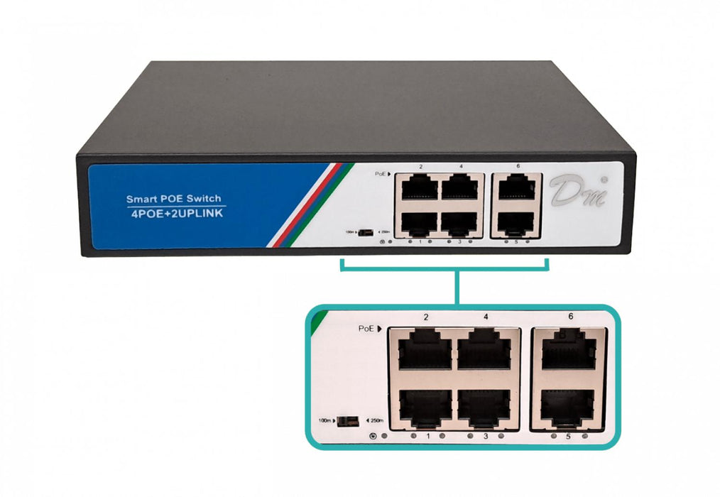 Switch PoE 4 puertos 100Mbps 2 puertos 100Mbps Clickbox