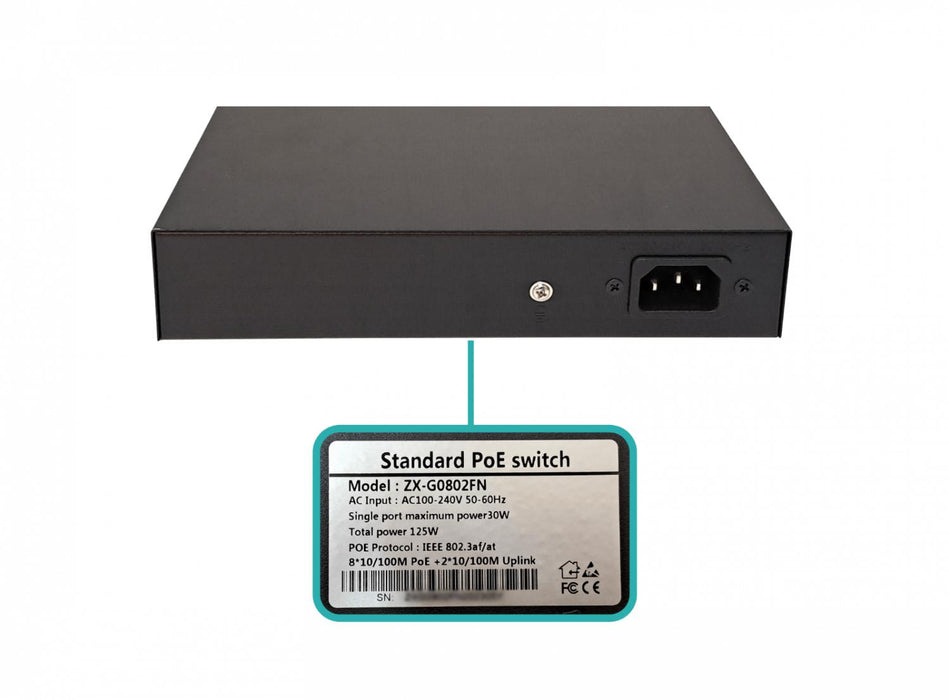 Switch PoE 8 Puertos 100 Mbps 2 Puertos Gigabit Clickbox