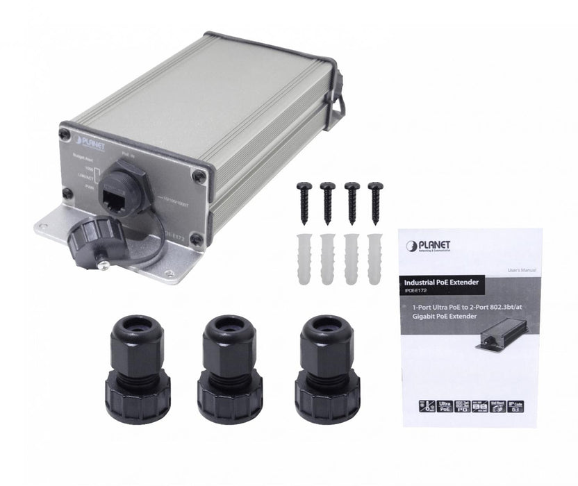 Switch PoE+bt PLANET IP63 1in-2out Clickbox