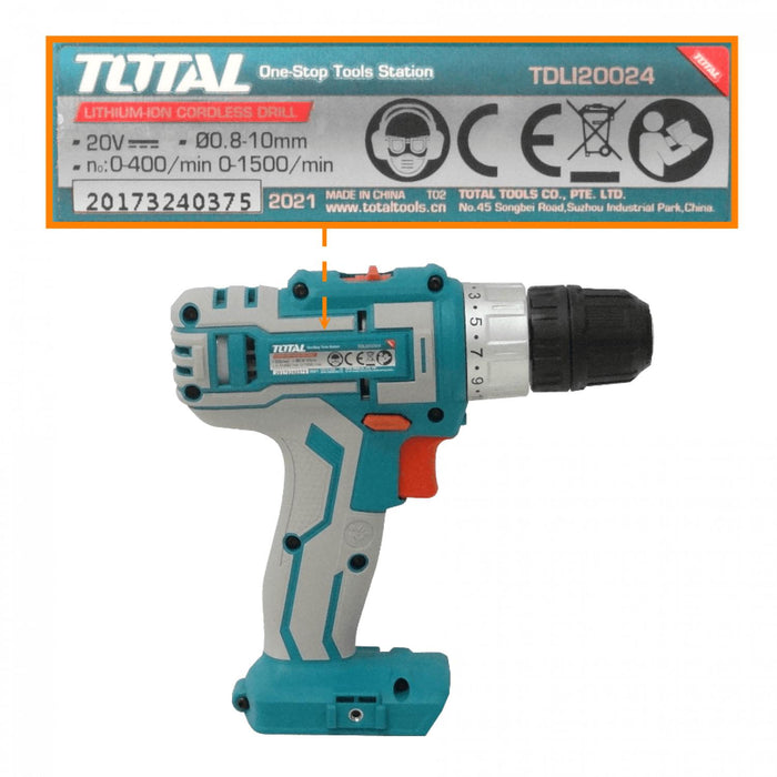 Taladro inalámbrico TOTAL P20S 20V con capacidad Clickbox
