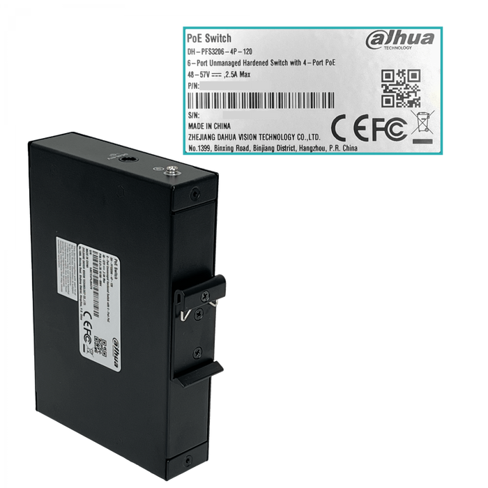Switch DAHUA 4 POE puertos 2 SFP 120W Riel DIN 53V Incluido