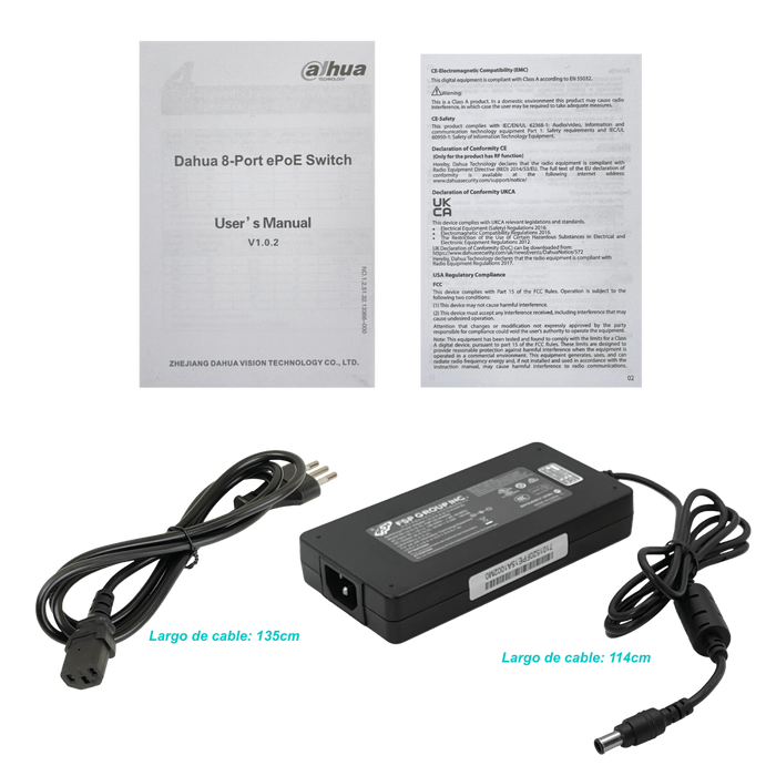 Switch DAHUA 4 POE puertos 2 SFP 120W Riel DIN 53V Incluido