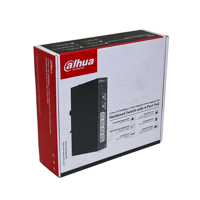 Switch DAHUA 4 POE puertos 2 SFP 120W Riel DIN 53V Incluido