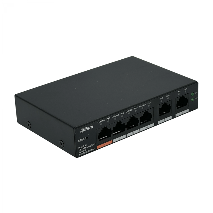 Switch DAHUA 6 Puertos 4 PoE 60W Industrial 26mm 53V Incluido