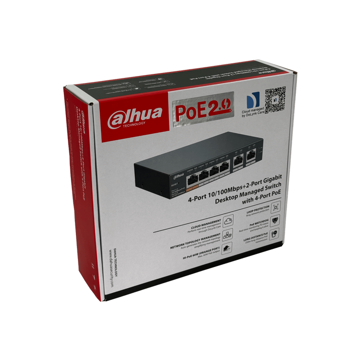 Switch DAHUA 6 Puertos 4 PoE 60W Industrial 26mm 53V Incluido