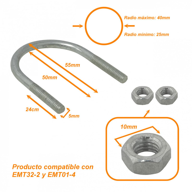 Abrazadera para poste de 25-40mm con 2 tuercas y Clickbox