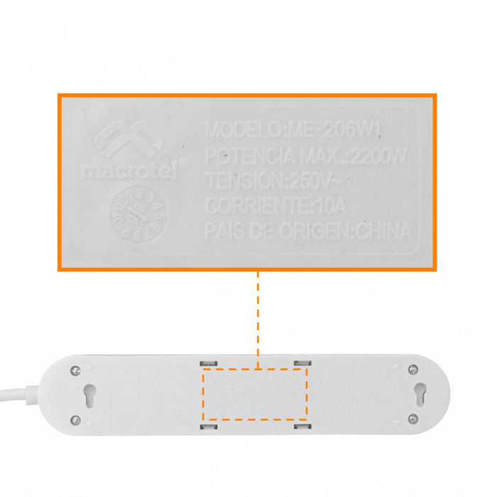 Alargador eléctrico MACROTEL Blanco 1,5mt con 6 Clickbox