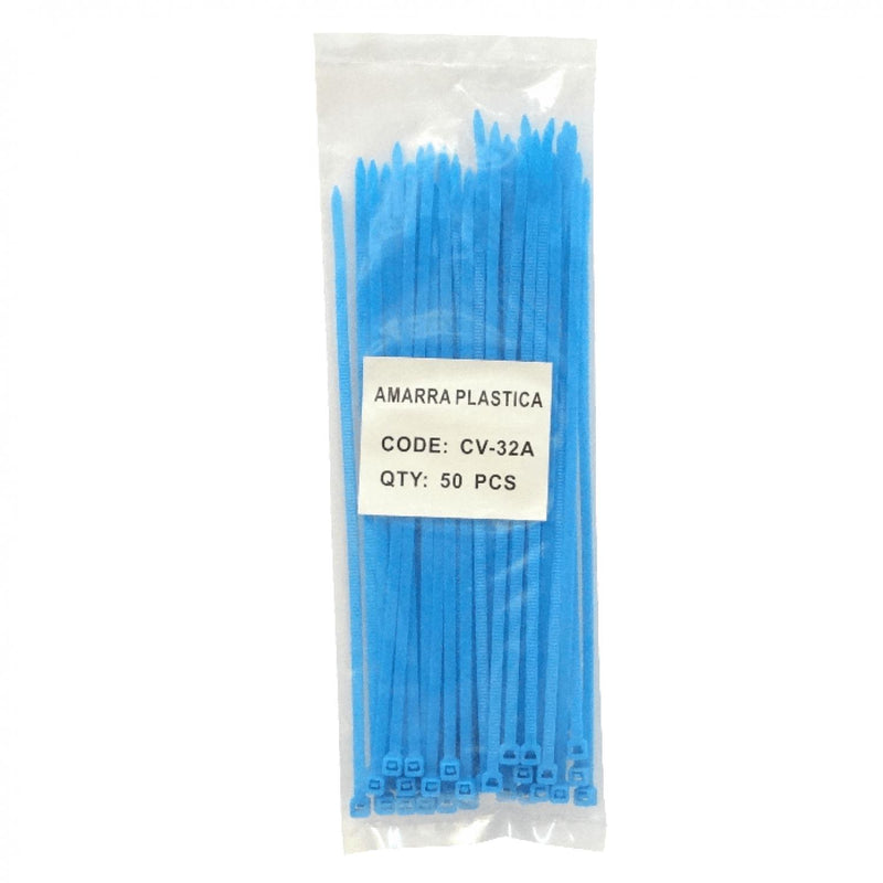 Amarra Plástica Nylon 3.5x200mm Azul Amarraje 50 Clickbox