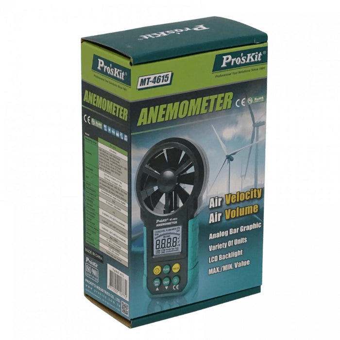 Anemómetro Digital PROSKIT con Batería de 9V, Clickbox