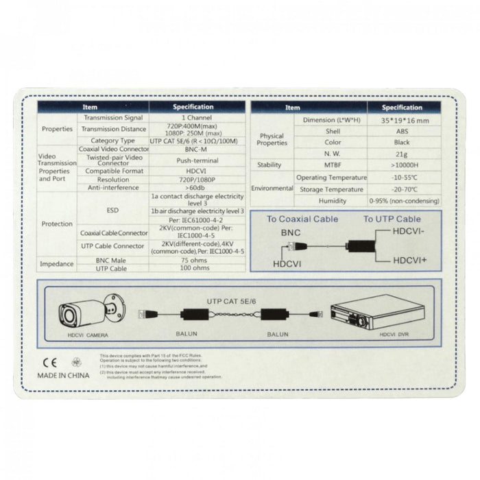 Balun Pasivo CCTV 2MP UTP-BNCM BNC-Macho Clickbox