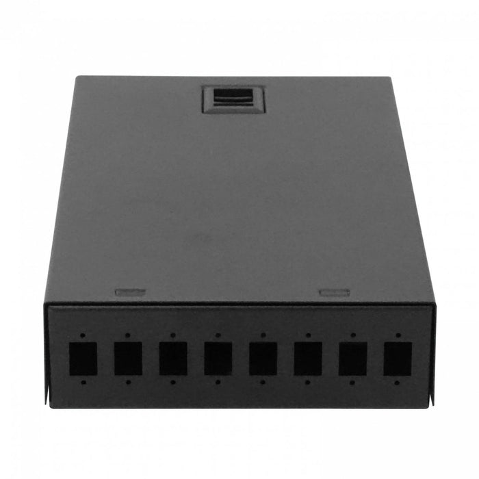 Caja metálica negra para montaje mural con 12 Clickbox