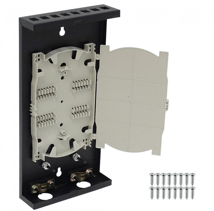 Caja metálica negra para montaje mural con 12 Clickbox