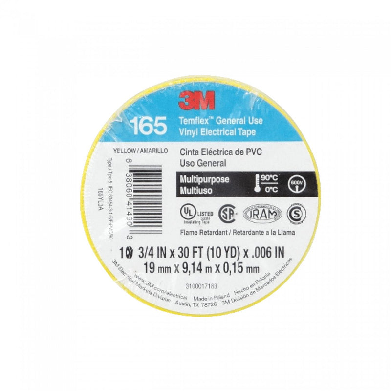 Cinta aislante PVC 3M 9mt 165 amarilla Clickbox