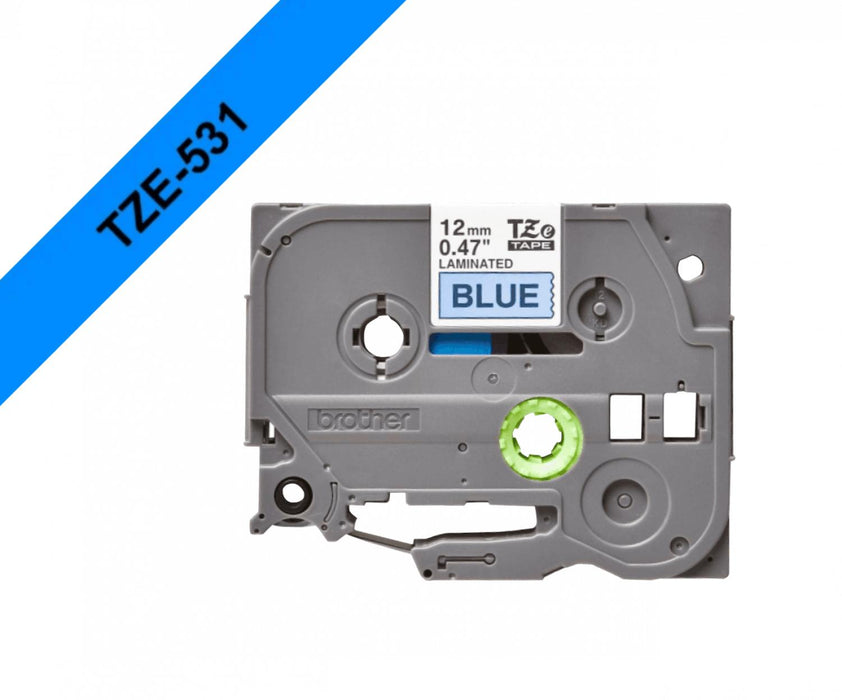 Cinta Brother 12mm Negro sobre Fondo Azul 8m Clickbox