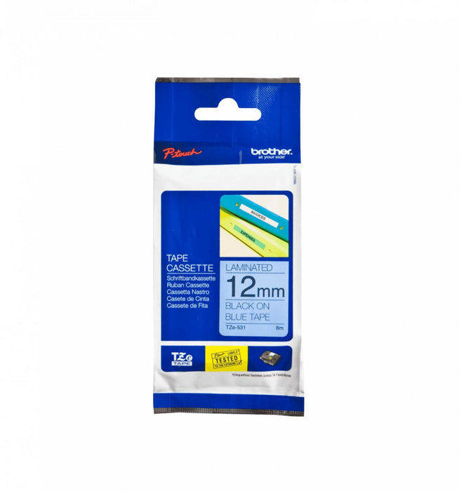 Cinta Brother 12mm Negro sobre Fondo Azul 8m Clickbox