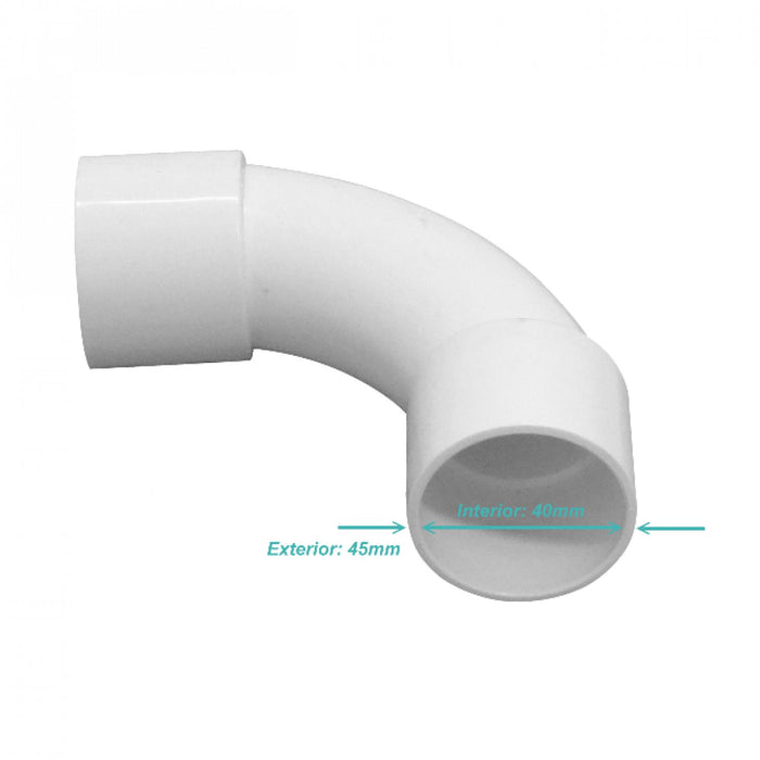 Codo PVC 40mm para tubo Conduit Clickbox