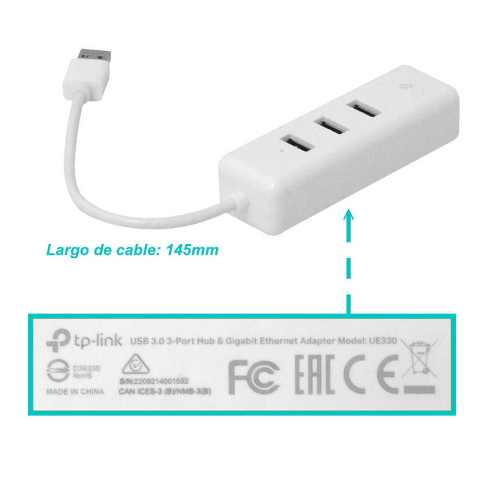 Concentrador USB 3.0 con 3 puertos y LAN RJ45 Clickbox
