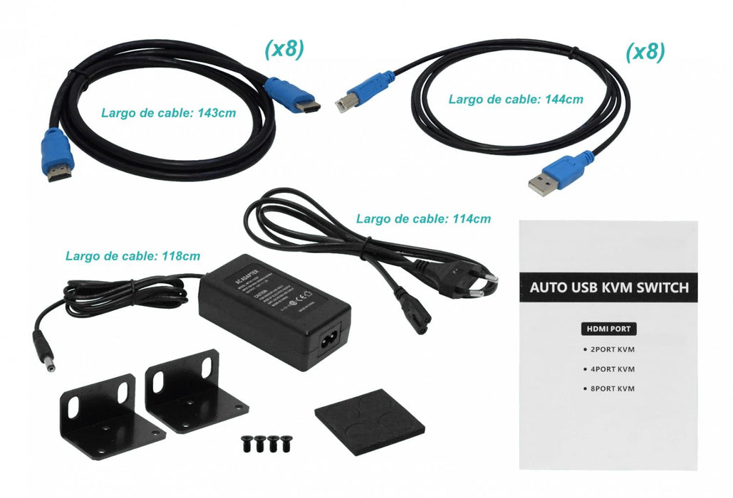 Switch KVM 8 puertos HDMI y USB con cables Clickbox