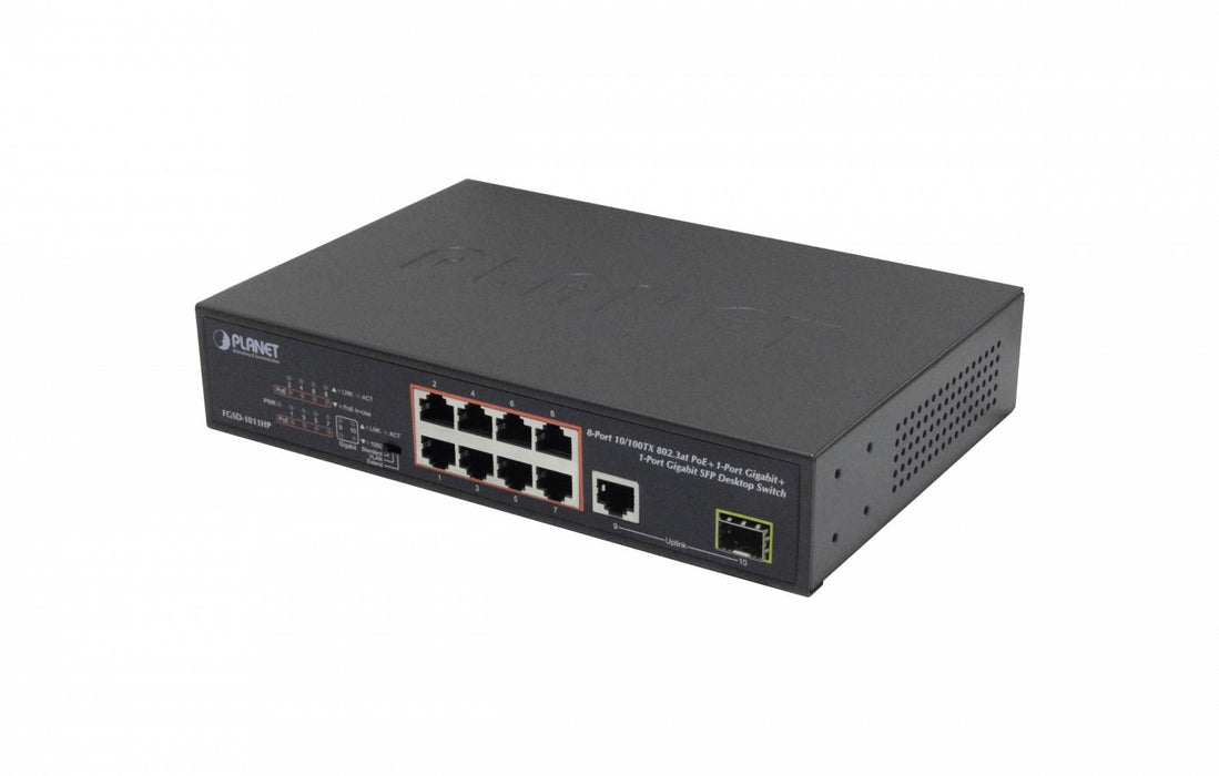 Switch PLANET 8-100-PoE+at 1-1000 1-SFP Clickbox