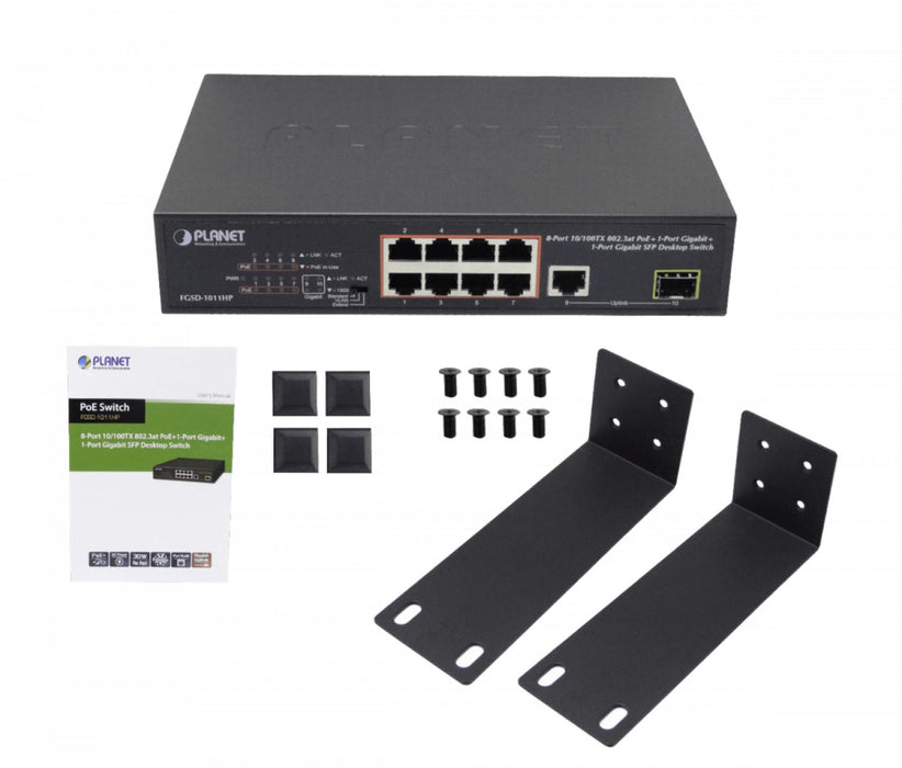 Switch PLANET 8-100-PoE+at 1-1000 1-SFP Clickbox