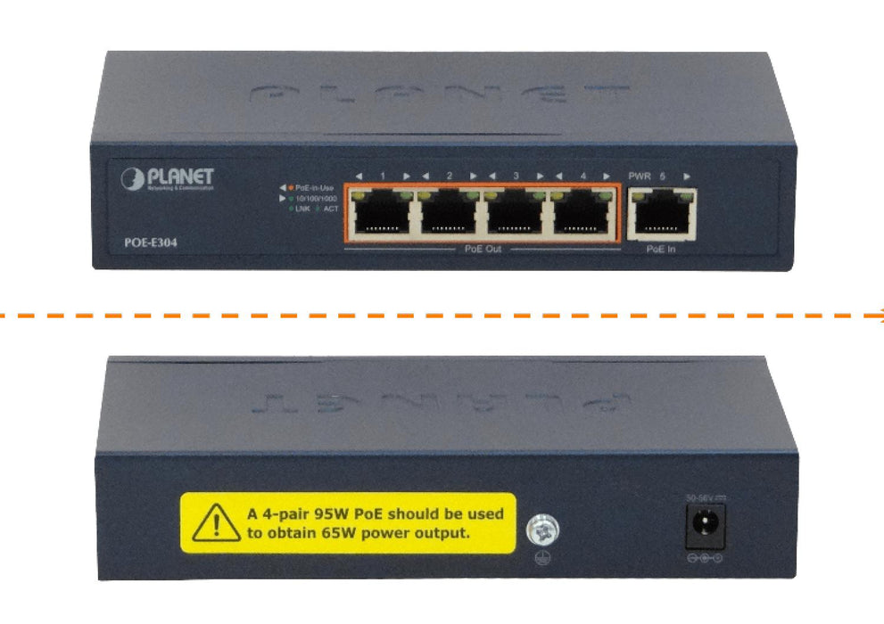 Switch POE+ de 1 entrada y 4 salidas PLANET Clickbox