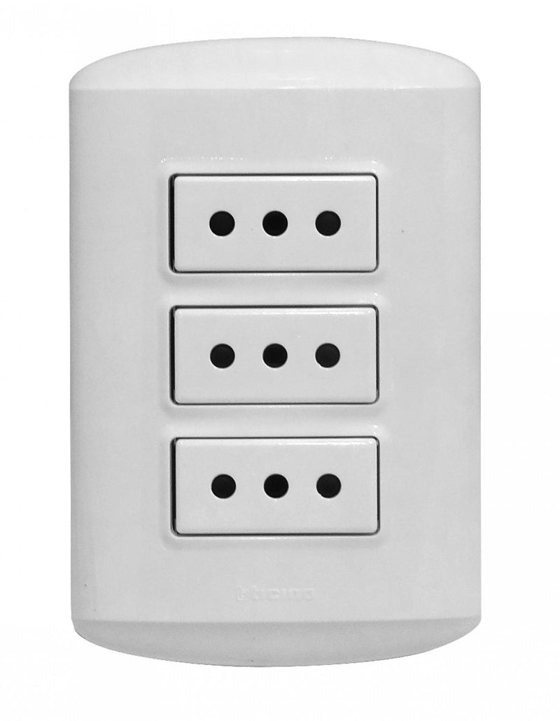 Enchufe BTICINO MODUS 3 Tomas 10A con Base y Tapa Clickbox
