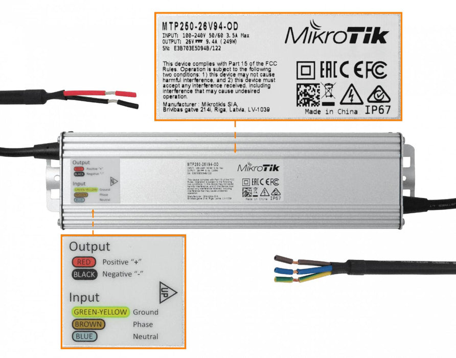 Fuente de Poder Mikrotik 26V 250W IP67 Clickbox