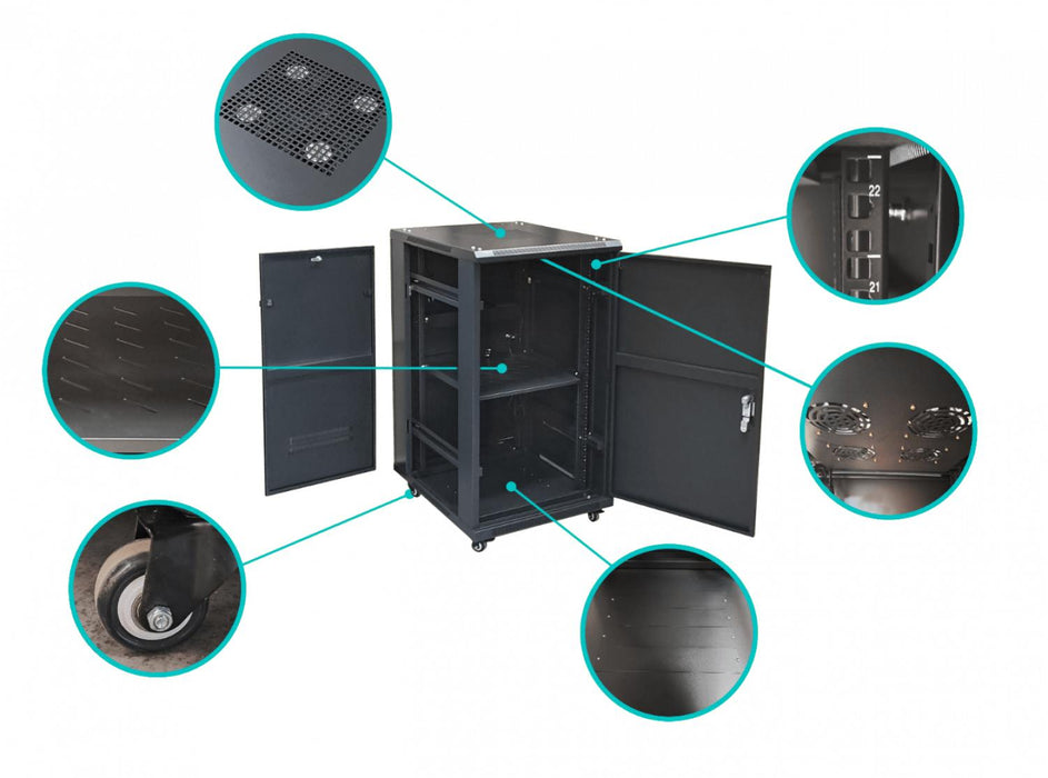 Gabinete 22U con Fondo Ciego y Ruedas Clickbox