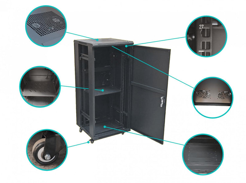 Gabinete 27U Ciego Fondo-60cm Ancho-19pulg Piso Clickbox