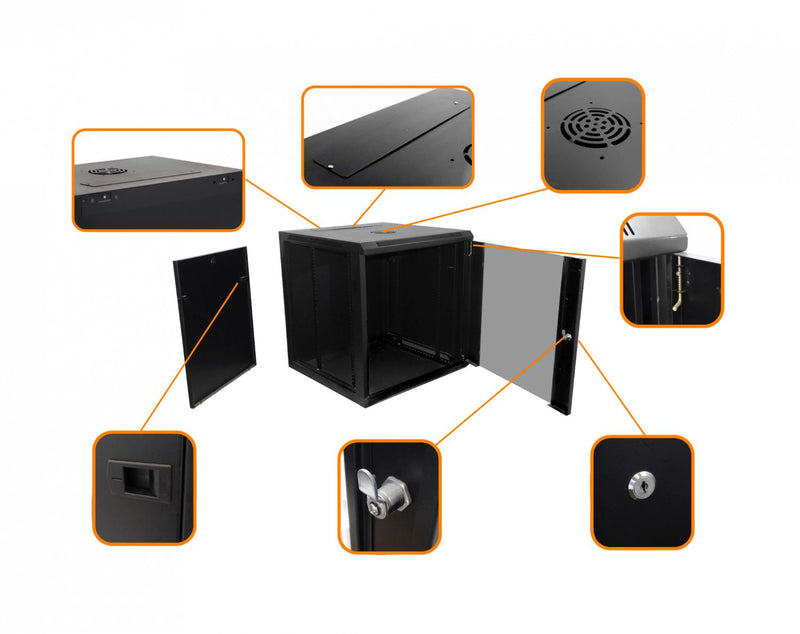 Gabinete Rack Pared 12U Negro M6-2U Clickbox