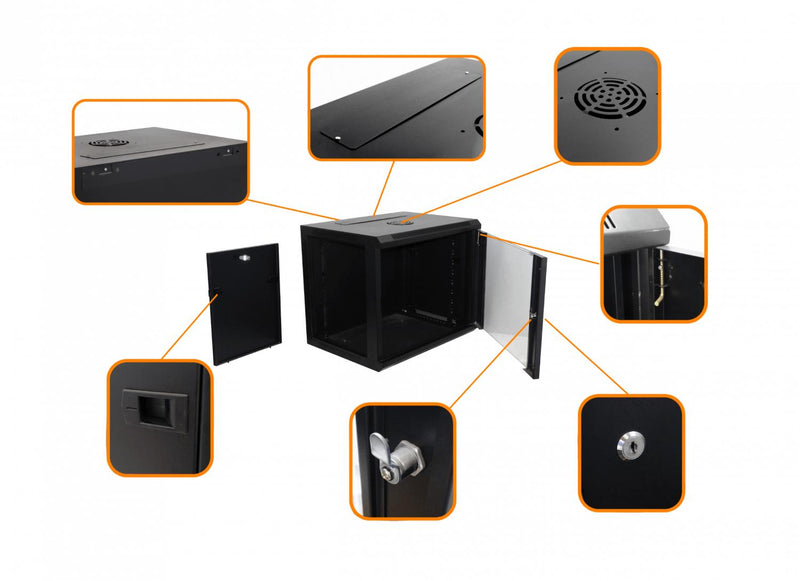Gabinete Rack Pared 9U Negro 45cm Fondo Clickbox