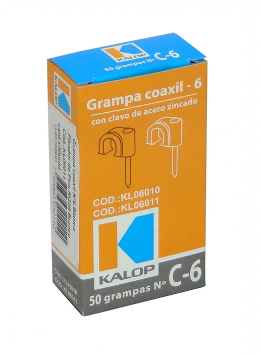 Grampa de Cable Blanco 6x6mm con Clavo Zincado Clickbox