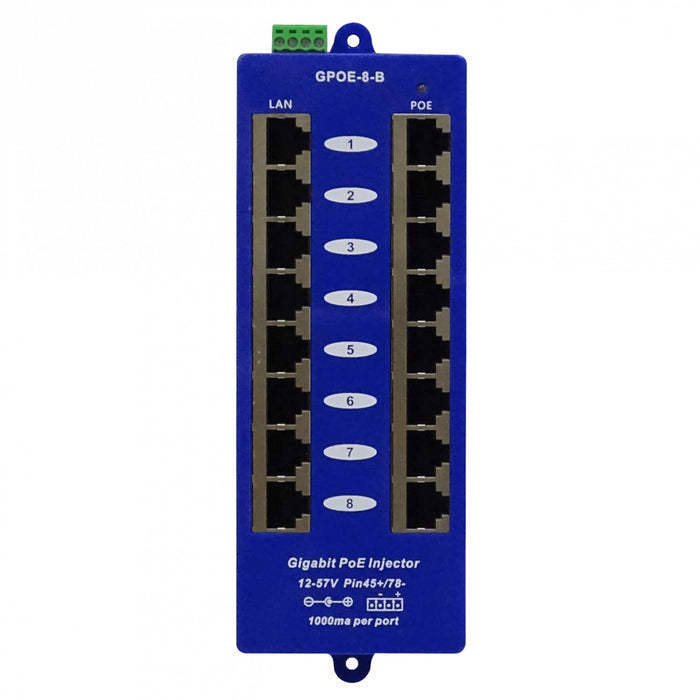 Inyector PoE Pasivo 8 Puertos 1A 16 RJ45 Jack Clickbox