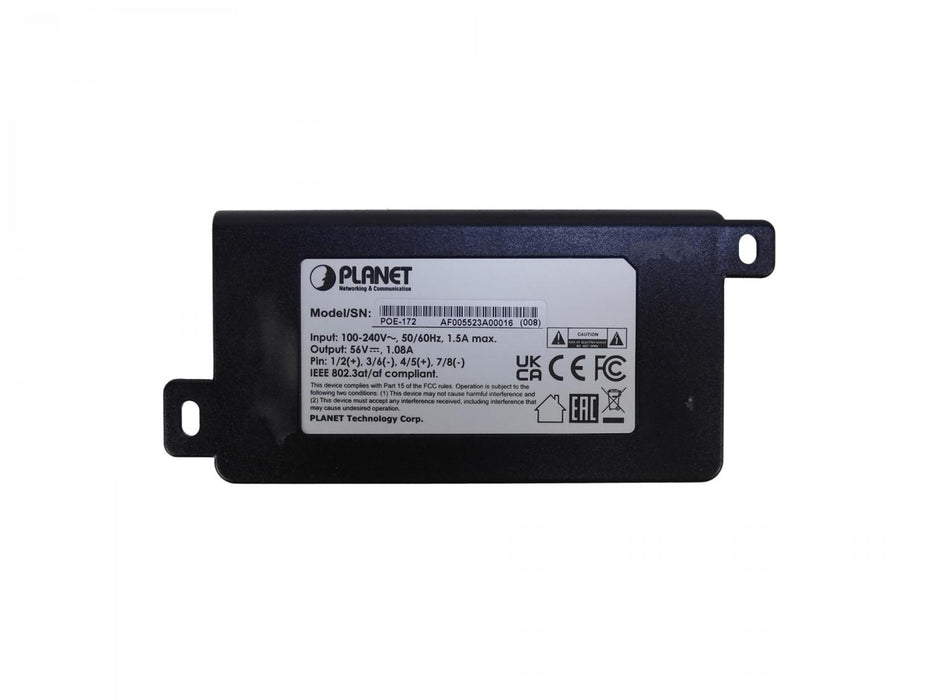Inyector PoE+ PLANET 802.3at 56V 60W 2-RJ45 Clickbox