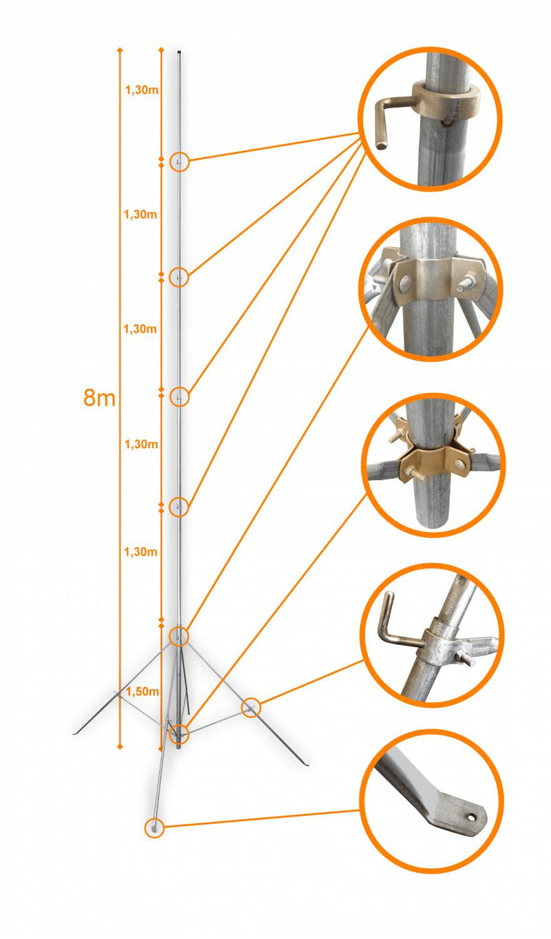 Mástil Telescópico Galvanizado 8m Clickbox