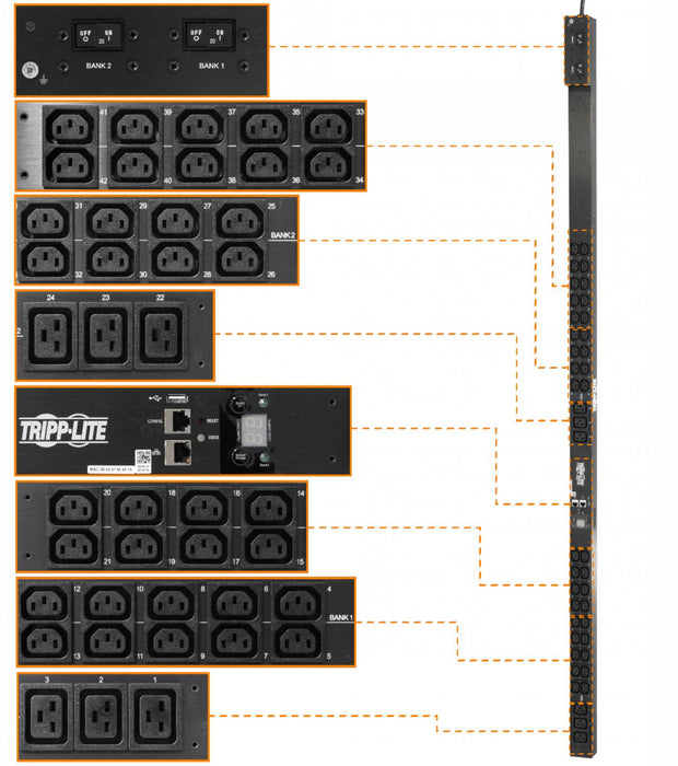 PDU vertical TRIPPLITE con 36 tomas C13 y 6 tomas Clickbox