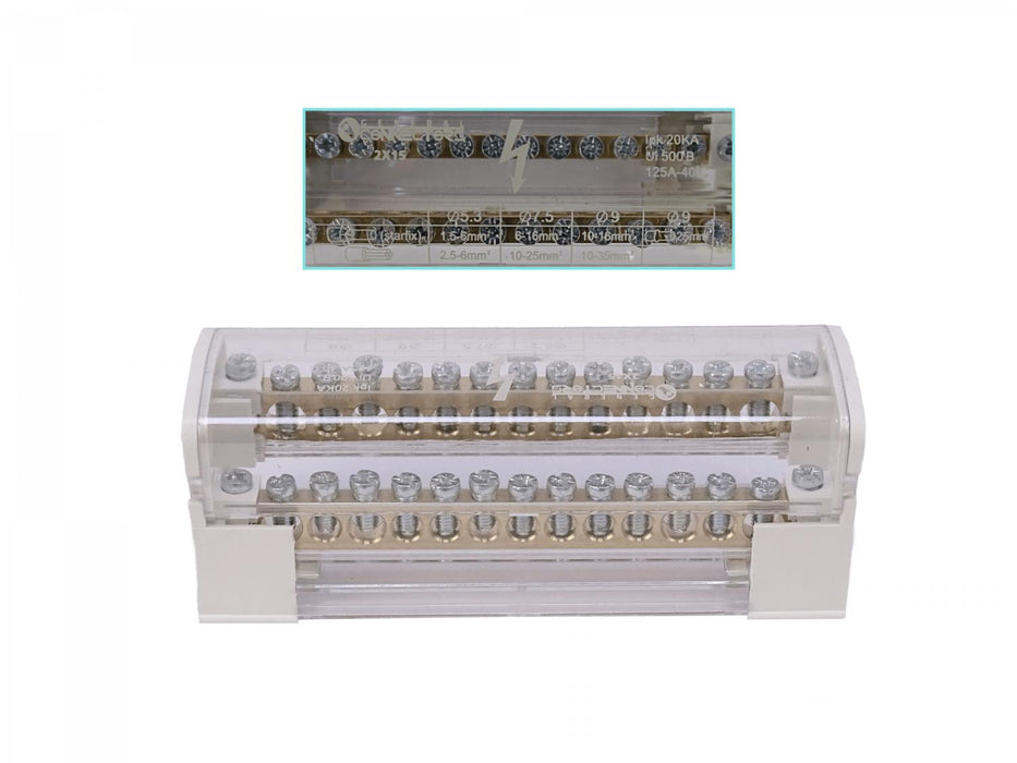 Regleta eléctrica 2x15 polos 125A 40ºC Clickbox