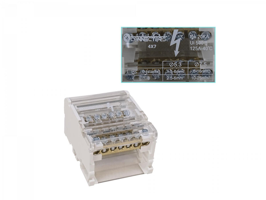 Regleta eléctrica tetrapolar 100A 40ºC 2x25mm2 Clickbox