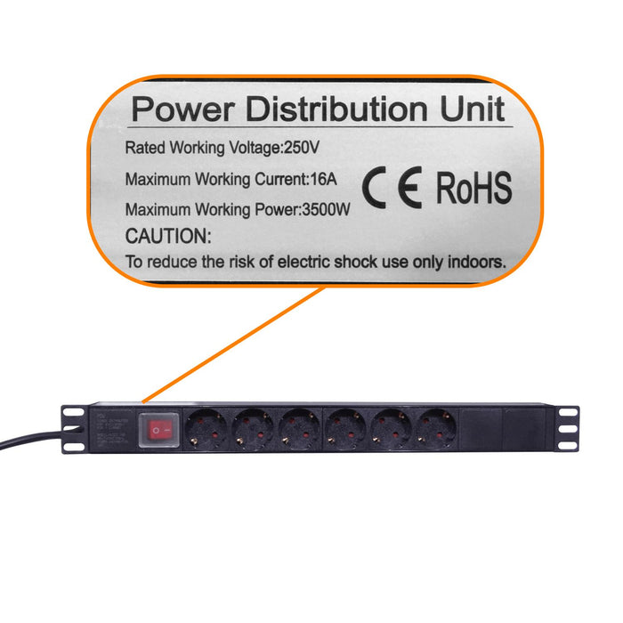 Regleta PDU 16A 6 Enchufes Hembra Schuko en Rack Clickbox