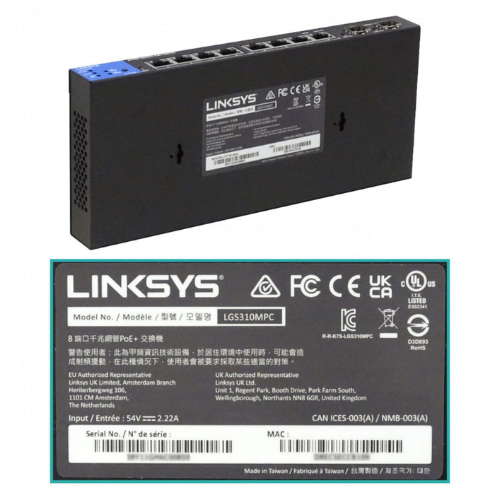 Switch administrable LINKSYS 8-1000-PoE+ 2-SFP Clickbox