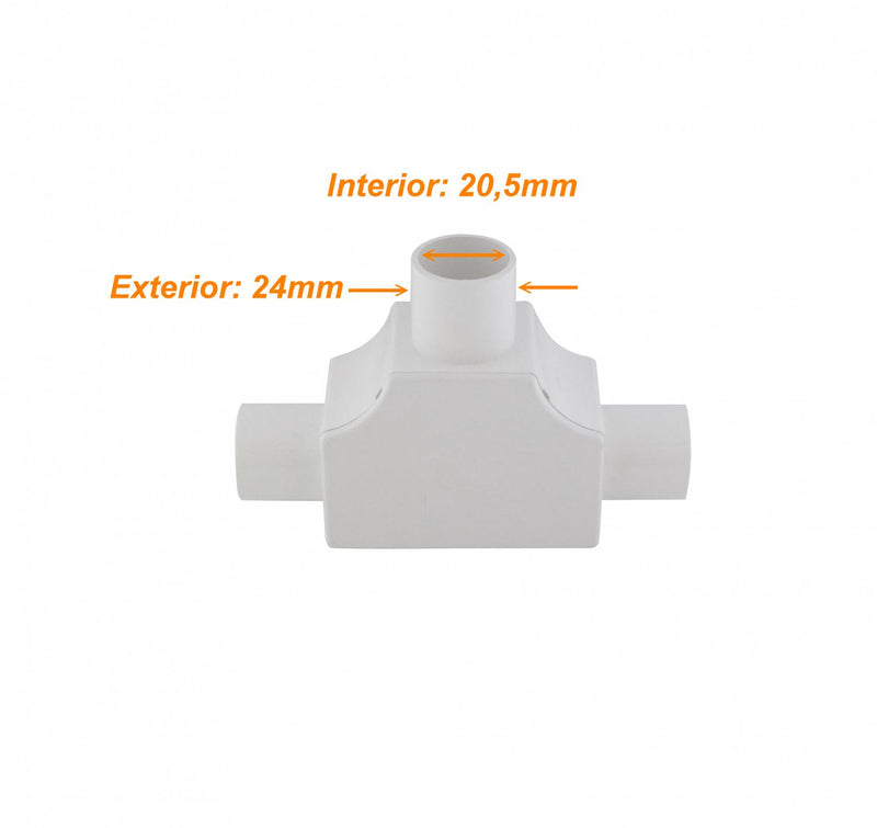 Tee PVC blanco 20mm para derivación en tubo Clickbox