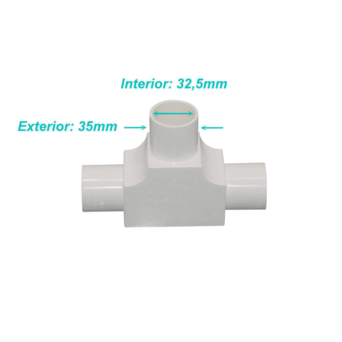 Tee PVC Blanco 32mm para Derivación en Tubo Clickbox